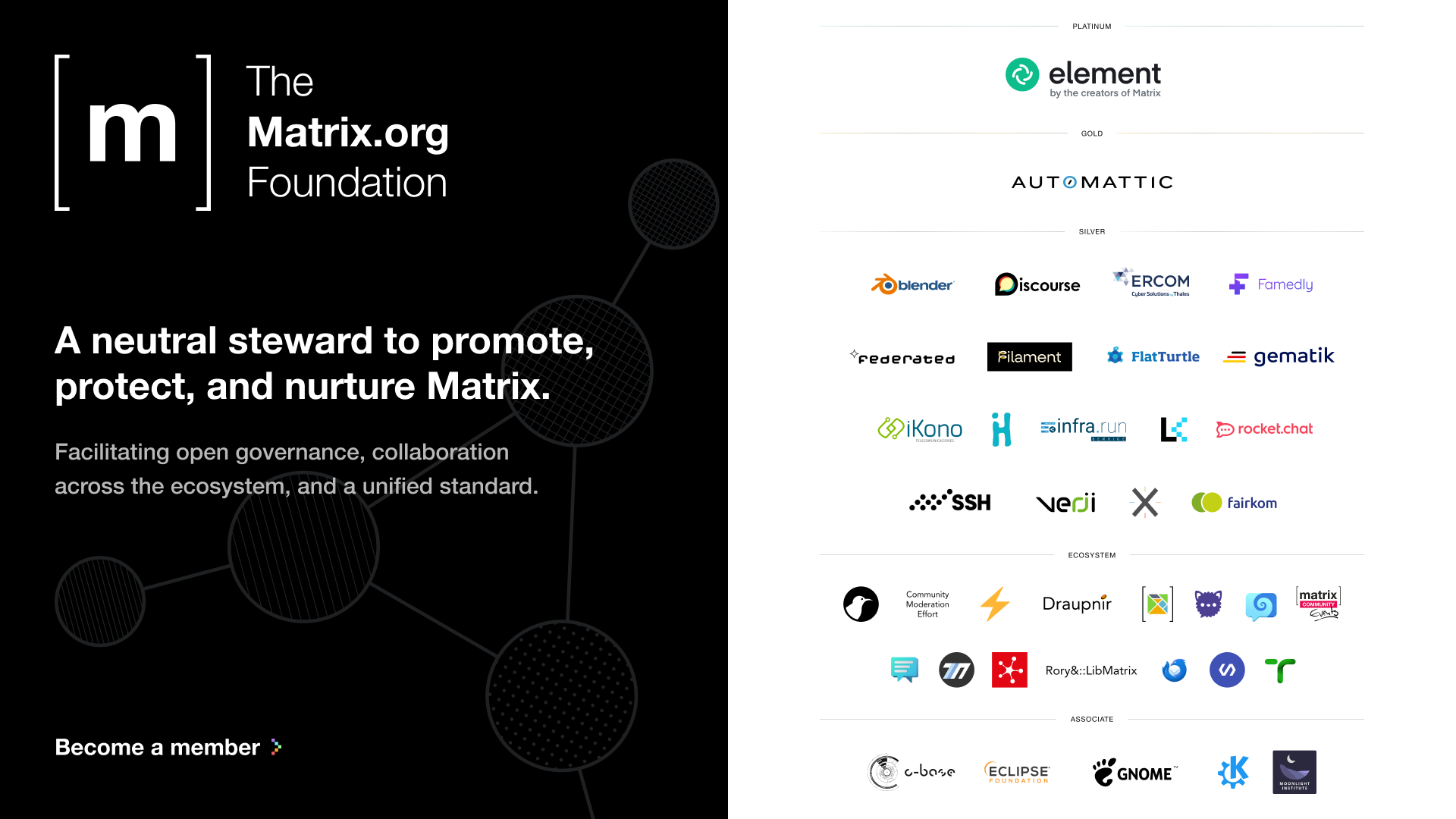 A slide describing the Foundation's membership programme and listing all current members.