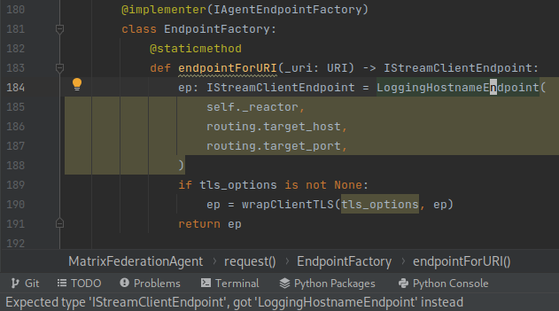 Screenshot from pycharm showing a false positive warning